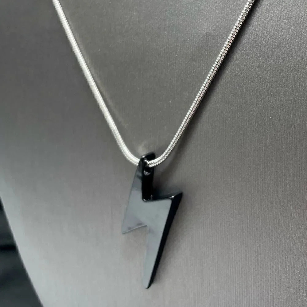Men’s Black Lightening Bolt Necklace l Stainless Steel l Throwback l New
